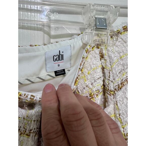 NWT CAbi #6362 Women's Yellow White Tweed Coco Mini Skirt Size 8 - Picture 8 of 8